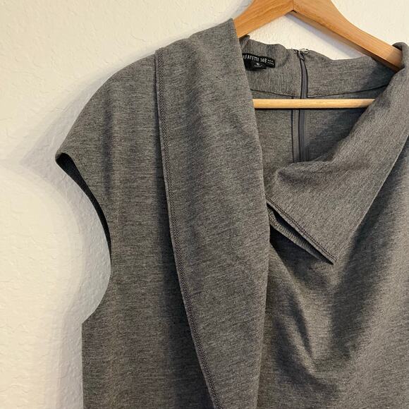 Layfayette 148 Draped Front Dress Size 16 Midi Sheath Gray Office Stretch Work - Picture 4 of 15